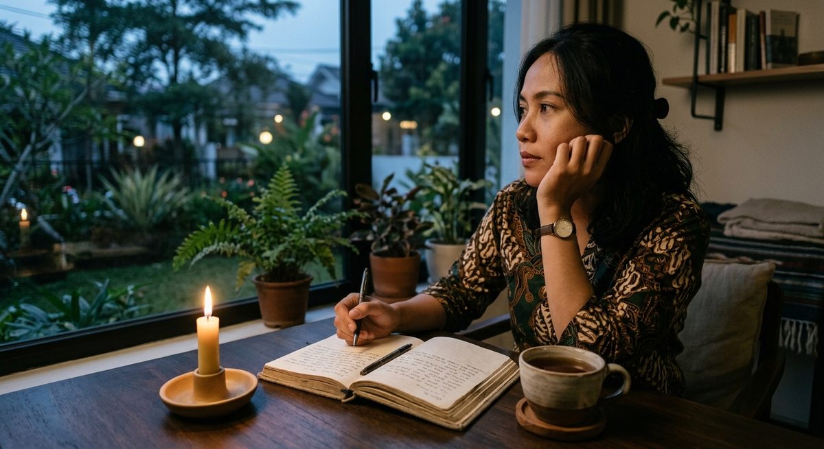 Seseorang menunda keputusan dan menulis pikirannya dengan tenang sebelum berdiskusi